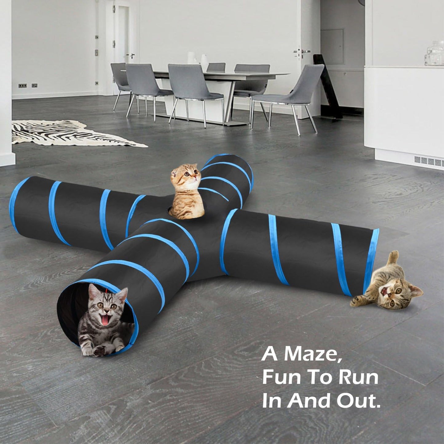 4-Way Interactive Adventure Tunnel — Foldable Blue Maze with Balls & Bells