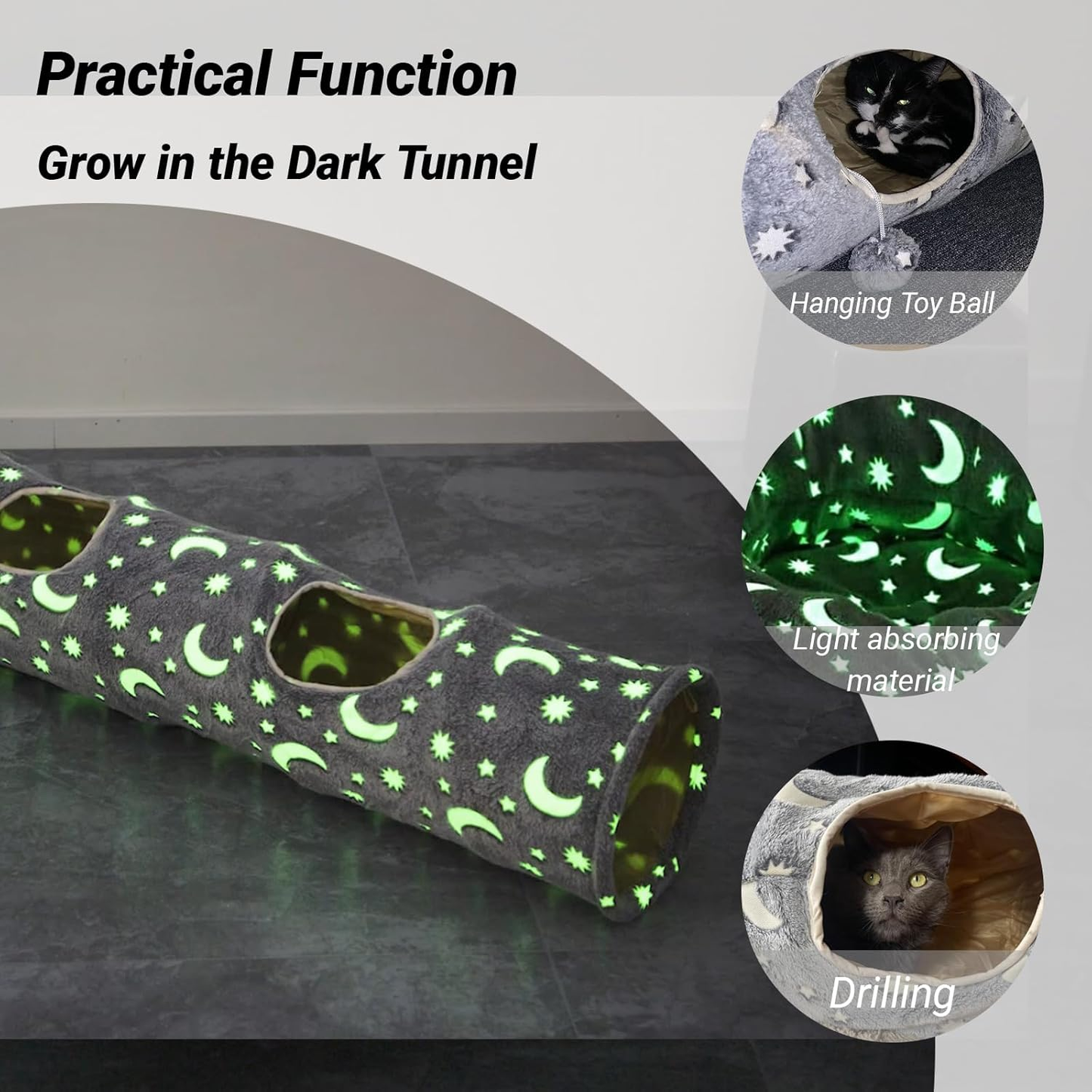 Glow in the Dark Cat Tunnel - Moon & Stars Magic Play Tube
