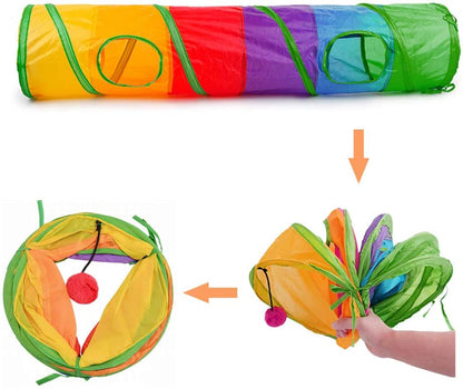 Cat Tunnel for Indoor Cats, 45" Long Rainbow Collapsible Kitten Tube with a Fun Ball and 2 Holes Cat Play Tunnel, Rabbit Tunnel for Kittens Exercising Hiding Training and Running(Colorful)