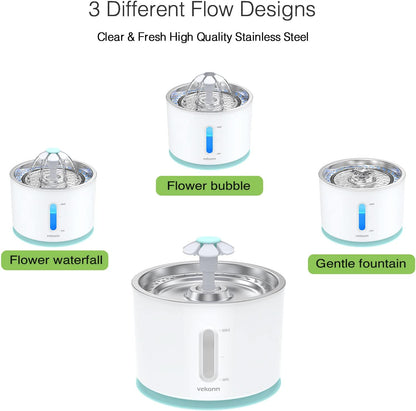 2.4L/84Oz Cat Water Fountain Stainless Steel Top, Pet Water Fountain for Small Dog and Cat with LED Light and Water Level Window (Green)