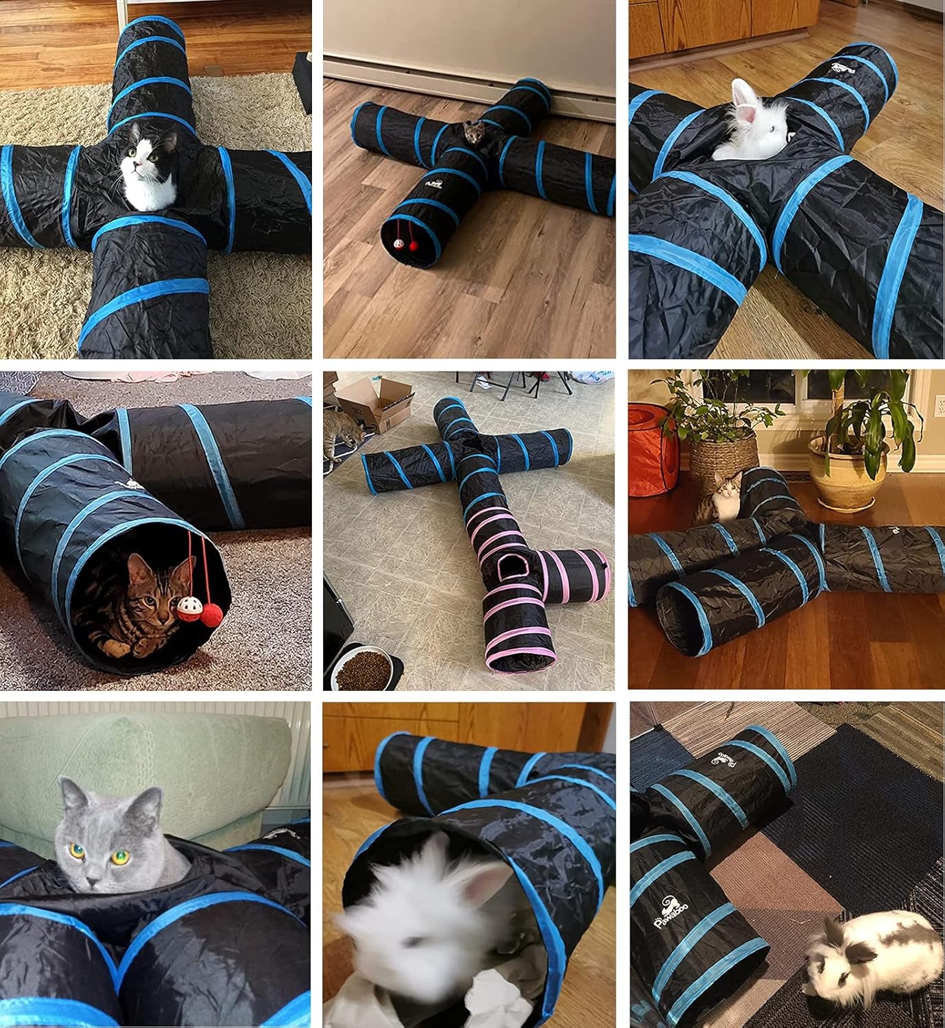 4-Way Interactive Adventure Tunnel — Foldable Blue Maze with Balls & Bells