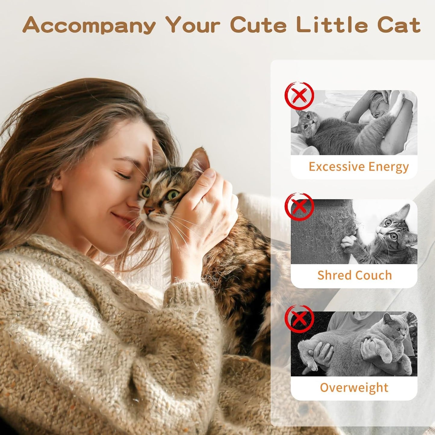 Feather Teaser Cat Toy - Interactive Wand with Extra Long 34.5" Wand and Small Bell, Fun Exerciser Playing Toy for Kittens or Cats, Brown Feather