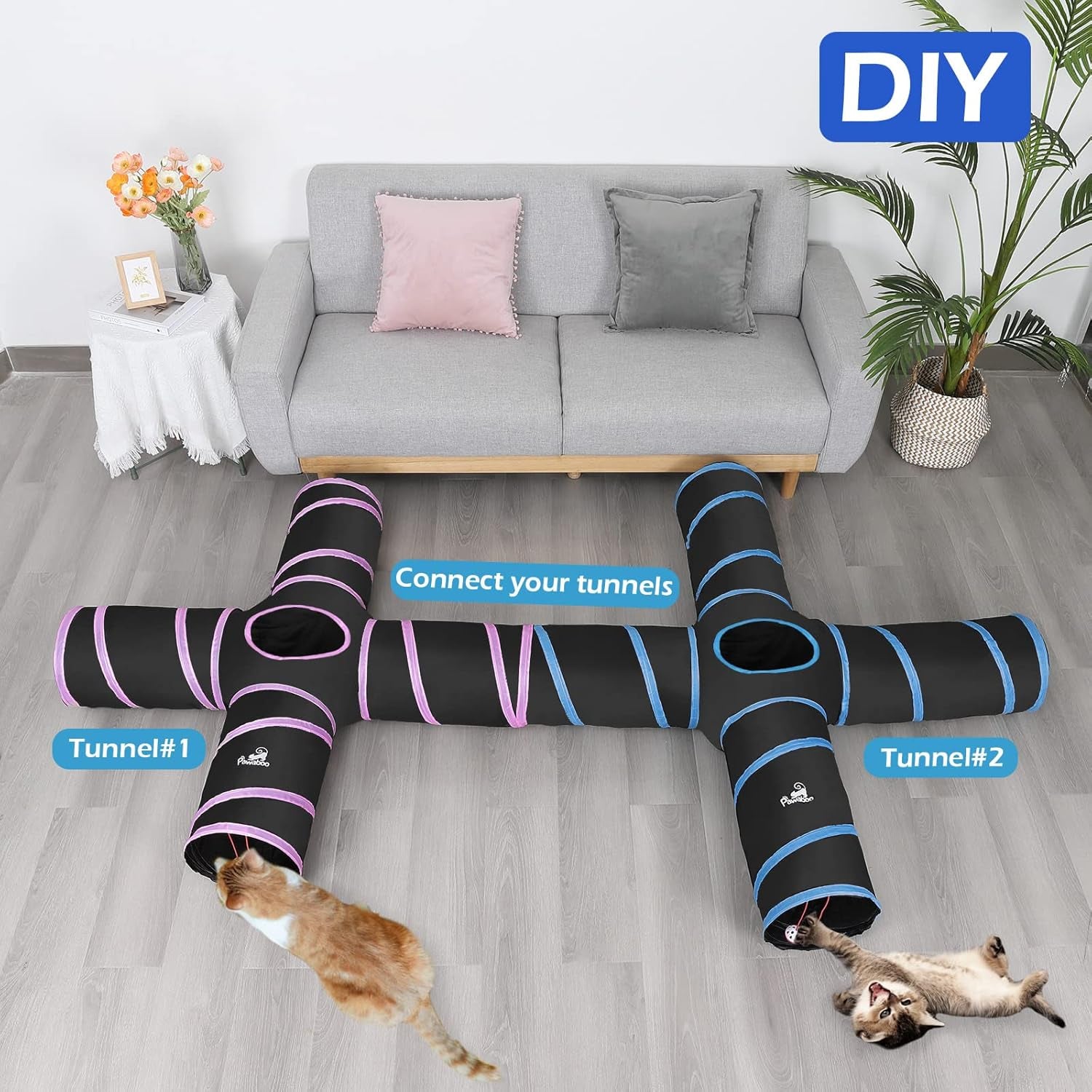 4-Way Interactive Adventure Tunnel — Foldable Blue Maze with Balls & Bells