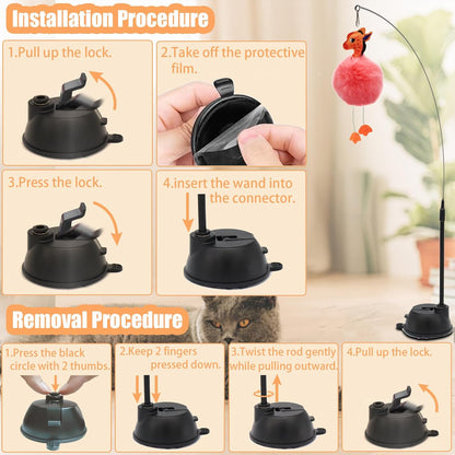 The Ultimate 4-in-1 Cat Play Kit: Suction Cup Wand, Fishing Pole & Interactive Feather Refills