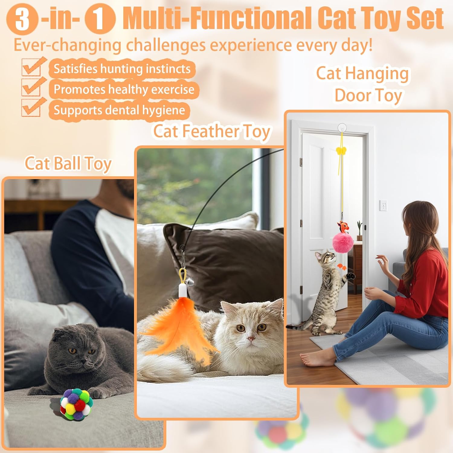 The Ultimate 4-in-1 Cat Play Kit: Suction Cup Wand, Fishing Pole & Interactive Feather Refills