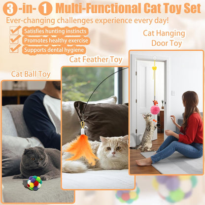 The Ultimate 4-in-1 Cat Play Kit: Suction Cup Wand, Fishing Pole & Interactive Feather Refills