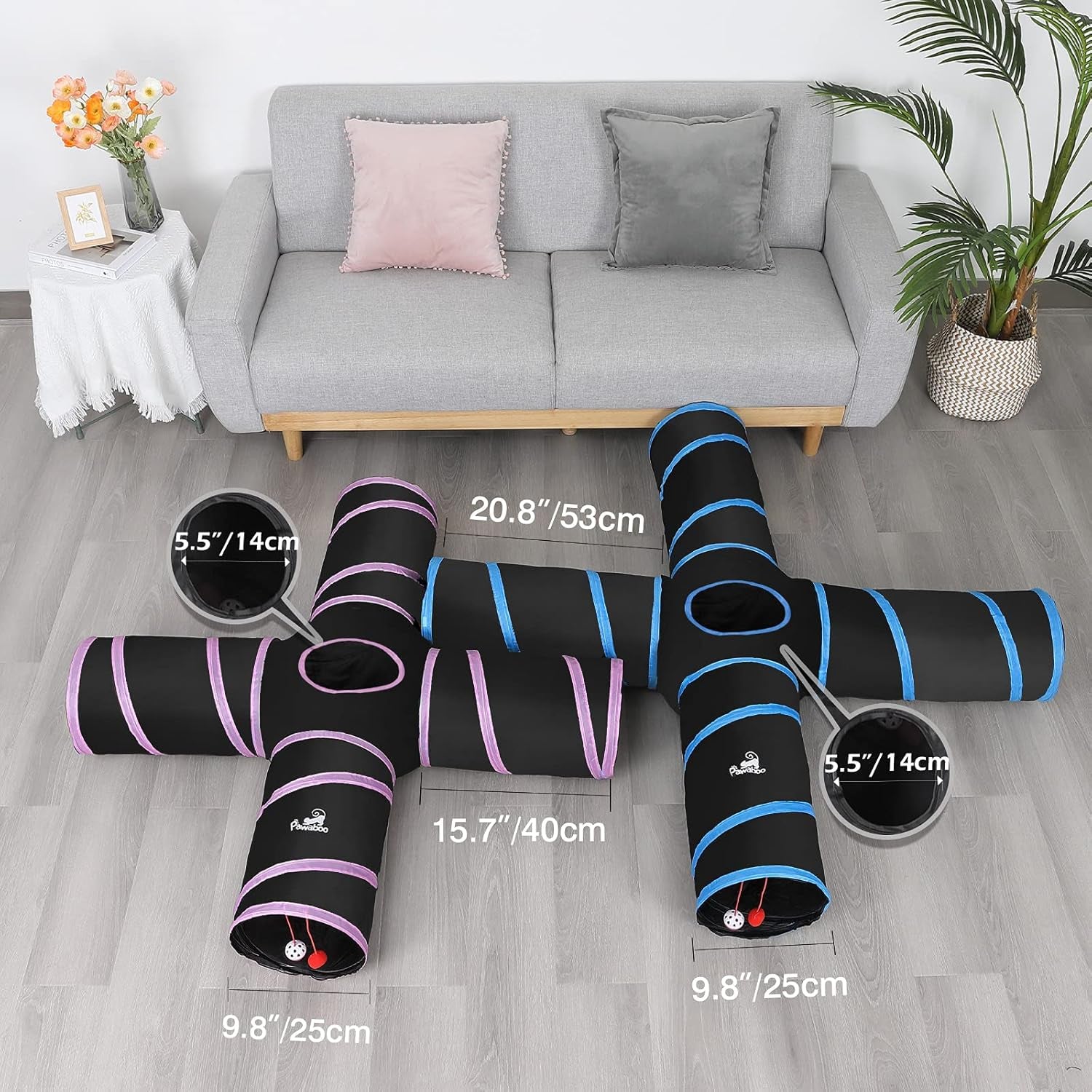 4-Way Interactive Adventure Tunnel — Foldable Blue Maze with Balls & Bells