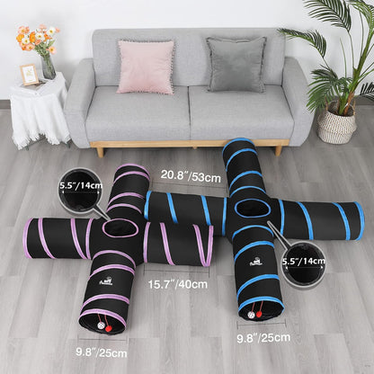 4-Way Interactive Adventure Tunnel — Foldable Blue Maze with Balls & Bells