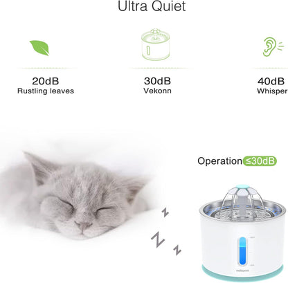 2.4L/84Oz Cat Water Fountain Stainless Steel Top, Pet Water Fountain for Small Dog and Cat with LED Light and Water Level Window (Green)