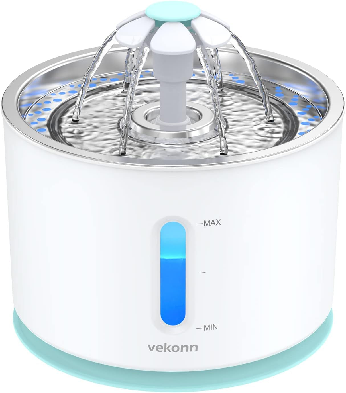 2.4L/84Oz Cat Water Fountain Stainless Steel Top, Pet Water Fountain for Small Dog and Cat with LED Light and Water Level Window (Green)