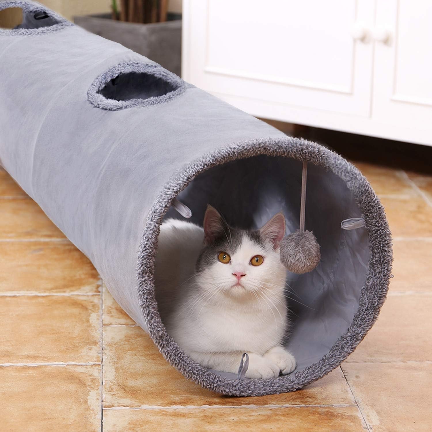 The Sophisticated Cat Tunnel: Premium Suede Hideaway with Interactive Crinkle Sounds