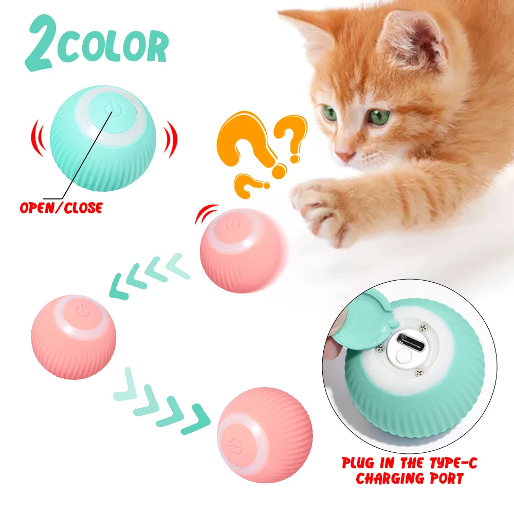 Smart Interactive Rolling Cat Toy: 2-Mode Self-Moving Playmate