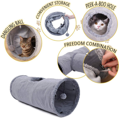 The Sophisticated Cat Tunnel: Premium Suede Hideaway with Interactive Crinkle Sounds